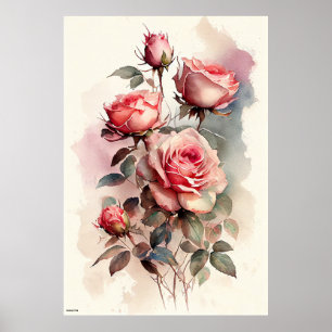 Affiche peintures murales roses générées par ai style vint