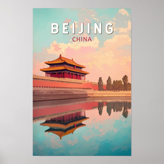 Affiche Pékin Chine Illustration Voyage Art Vintage (Devant)