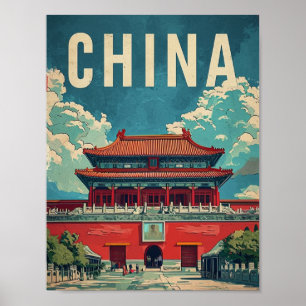 Affiche Pékin Chine Tiongkok Vintage Lieu de voyage célèbr