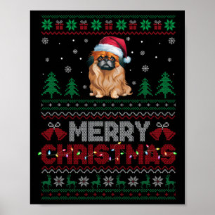 Affiche Pekingese Amoureux de les chiens Santa Hat Arbre d
