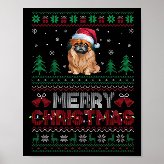 Affiche Pekingese Amoureux de les chiens Santa Hat Arbre d (Devant)