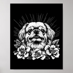 Affiche Pekingese Amoureux des chiens tatouage de style ré