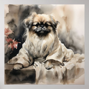 Affiche Pekingese Lounge dans un dessin en encre de soie R