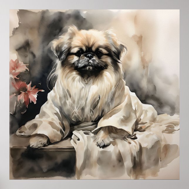 Affiche Pekingese Lounge dans un dessin en encre de soie R (Devant)