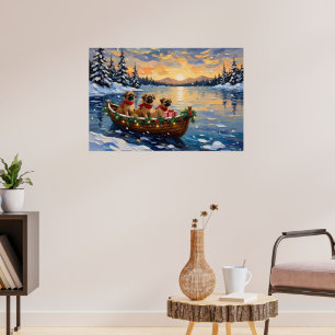 Affiche Pékinois Bateau de Noël Vacances