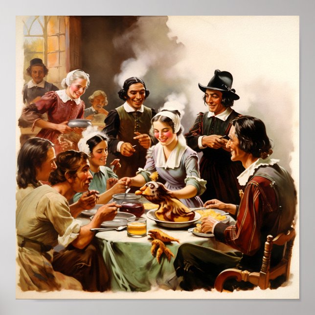 Affiche Pèlerins assis à une table (Devant)
