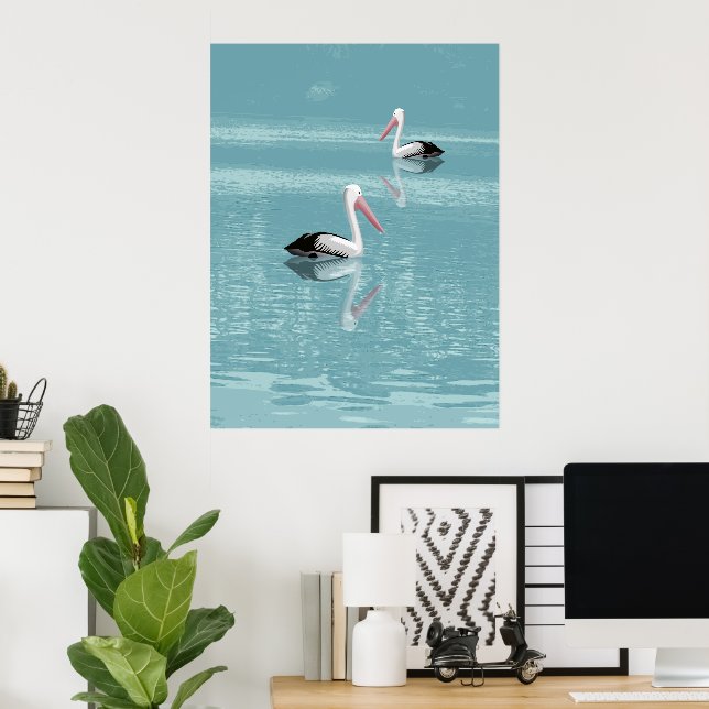 Affiche Pelican Couple Paddle sur Calm Aqua Water (Bureau à domicile)