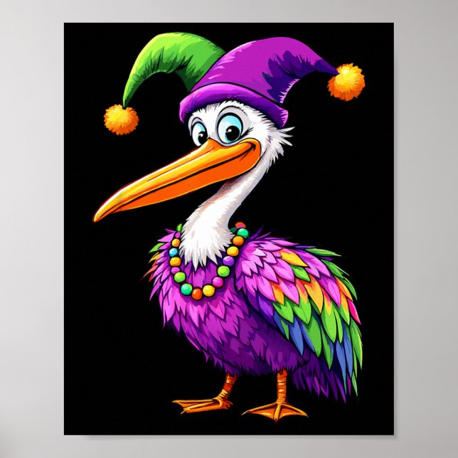 Affiche Pelican Mardi Gras Carnaval Lover Mens Femmes Enfa (Devant)