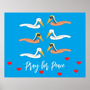 Affiche Pélicans priant pour la paix :