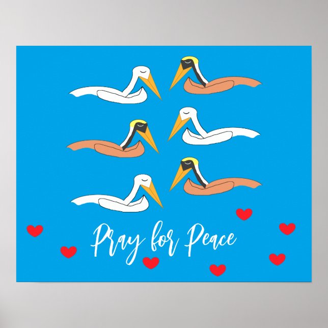 Affiche Pélicans priant pour la paix : (Devant)