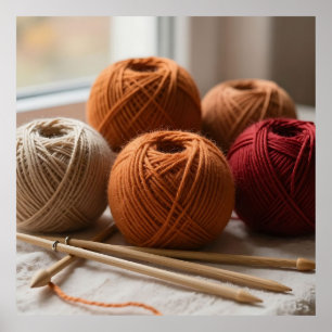 Affiche Pelotes de Laine Douillettes Tricot Tons Automnale