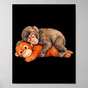Affiche Peluche singe Punch mignon bébé singe avec peluche