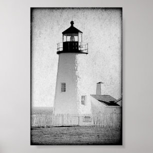 Affiche Pemaquié Point Maine Phare Noir et Blanc