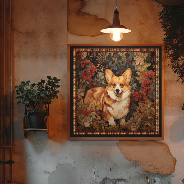 Affiche Pembroke Welsh Corgi dans un jardin de fleurs vict (Créateur téléchargé)