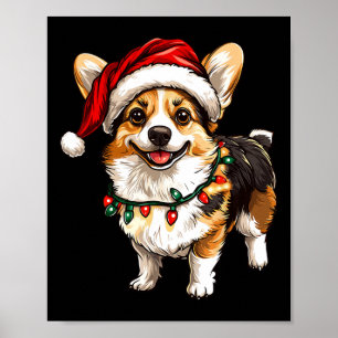 Affiche Pembroke Welsh Corgi Père Noël Arbre de Noël Lumiè