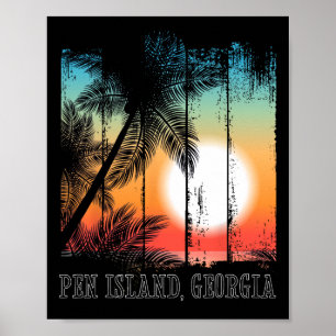 Affiche Pen Island Georgia Beach Palms Surf de vacances Su