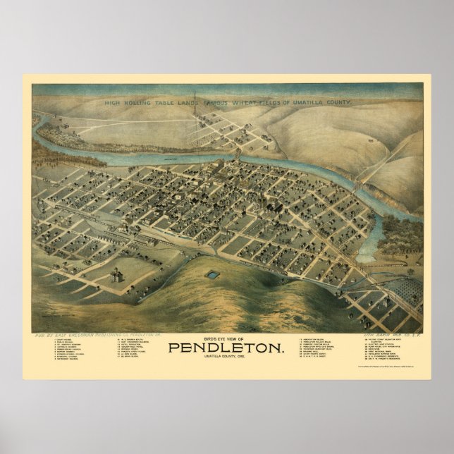 Affiche Pendleton, OU Carte panoramique - années 1890 (Devant)
