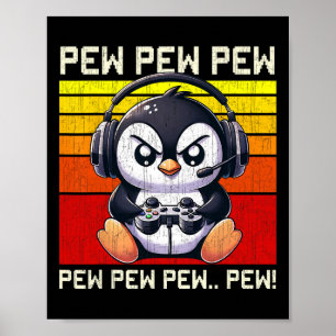 Affiche Pengouin Joueur Pew Drôles Jeux Vidéo Vintage Garç