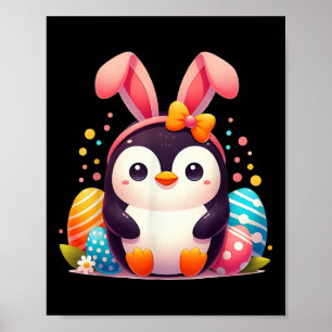 Affiche Penguin Bunny Jour de Pâques Enfants Garçons Fille