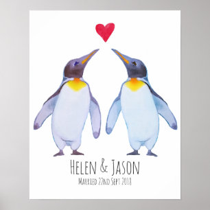 Affiche Penguin Custom Names Wedding Couple Wall Art