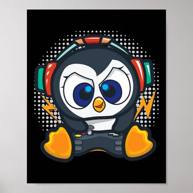 Affiche Penguin Gaming Shirt Boys Kids Gamer Gift Penguin  (Devant)