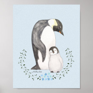 Affiche Penguin mom/dad with baby Cute Penguin Nursery Art