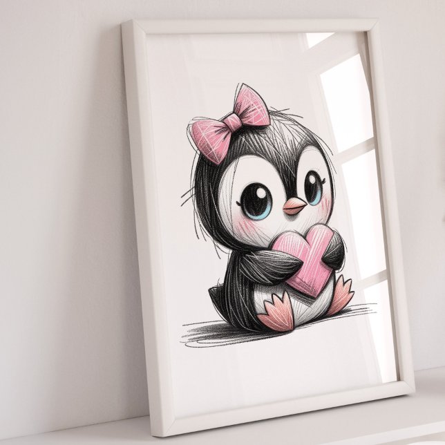 Affiche Penguin Nursery Art | Kids Room Wall Art (Girls Penguin Nursery Art Print)