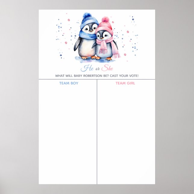 Affiche Penguin Winter Gender Revevela Cast Your Vote Game (Devant)
