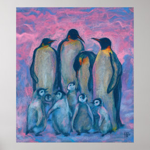 Affiche Penguins empereurs, Oiseaux de l'Antarctique Paren