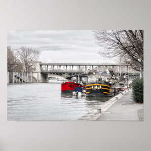 Affiche Péniches amarrées près du Pont Bir-Hakeim - Paris