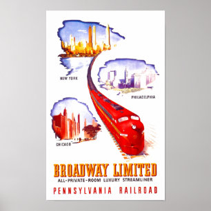 Affiche Pennsylvania Railroad Broadway Limited Streamliner