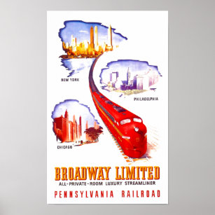 Affiche Pennsylvania Railroad Broadway Limited Streamliner
