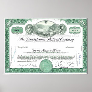 Affiche Pennsylvania Railroad CUSTOM Certificat Stock Pos