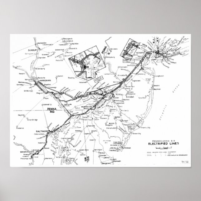 Affiche Pennsylvania Railroad Electrified Lines Map 1956 (Devant)