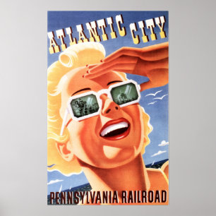 Affiche Pennsylvanie ATLANTIC CITY Railroad Old Travel