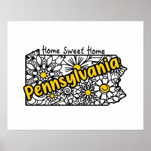 Affiche Pennsylvanie Doodle Flowers Silhouette