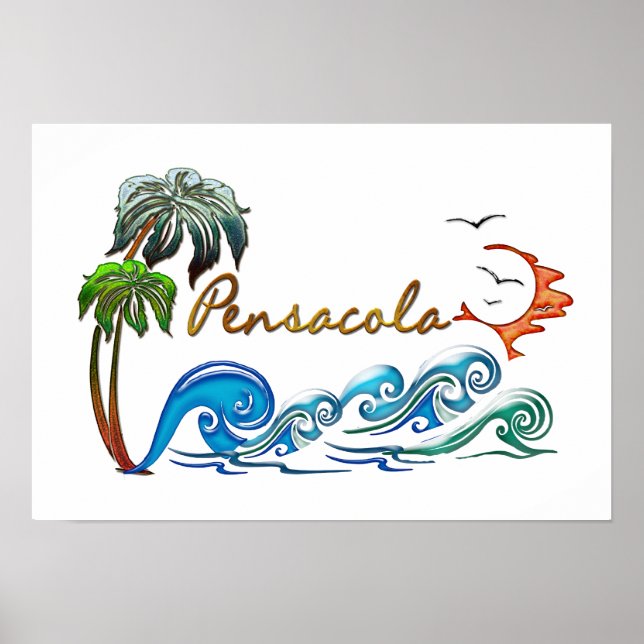 Affiche PENSACOLA 3D Palms, Waves & Sunset (Devant)