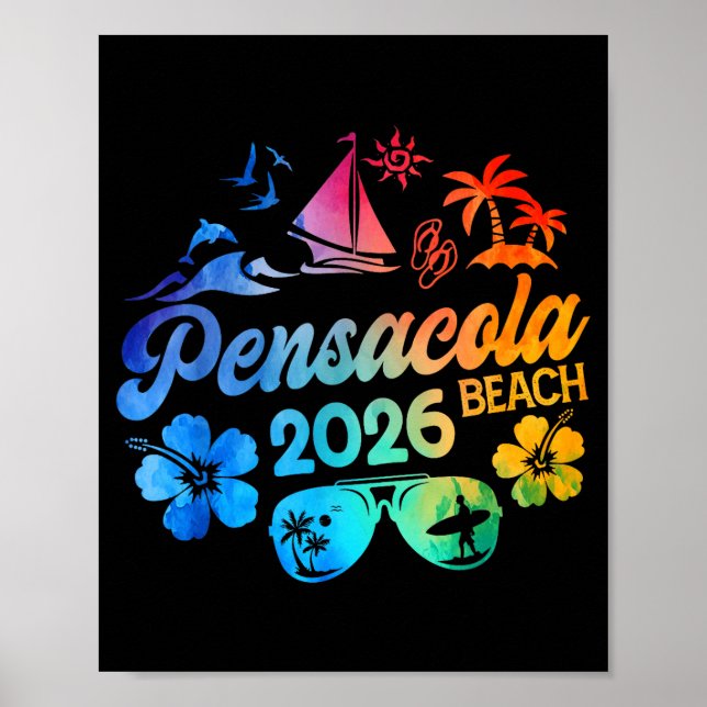Affiche Pensacola Beach Florida 2026 Vacation Tie Dye Summ (Devant)