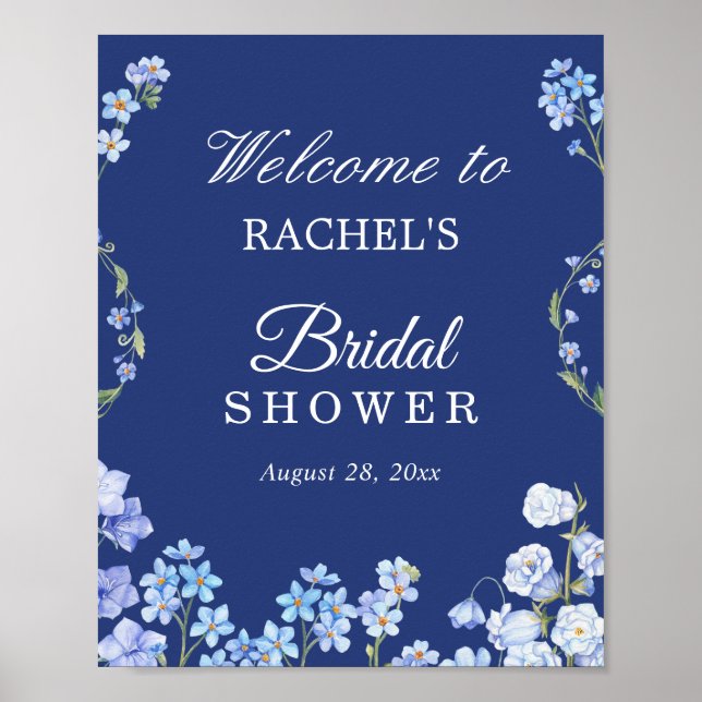 Affiche Pense-bêtes Fleur Royal Bleu Baby Shower Mariage (Devant)