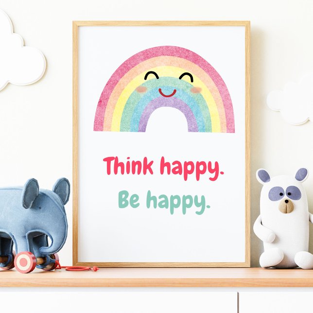 Affiche Pense Happy Be Happy, Positive Mindset Kids Print (Créateur téléchargé)