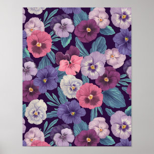 Affiche Pensées colorées sur fond violet foncé
