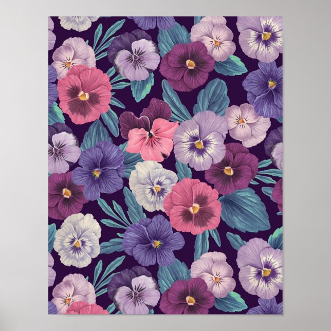 Affiche Pensées colorées sur fond violet foncé (Devant)