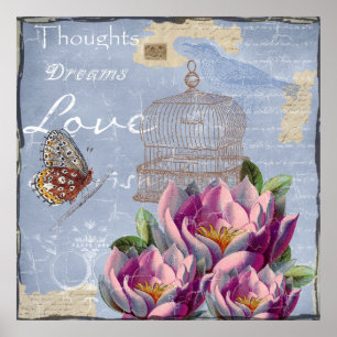 Affiche Pensées de l'amour victorien Rêves Papillon Cage à