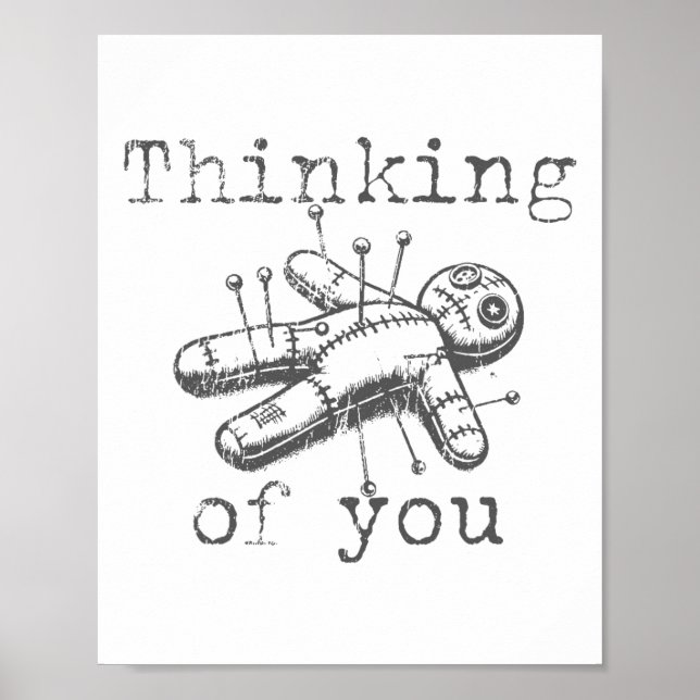 Affiche Penser À Vous Poupée Voodoo Drôle Amusant Hallowee (Devant)