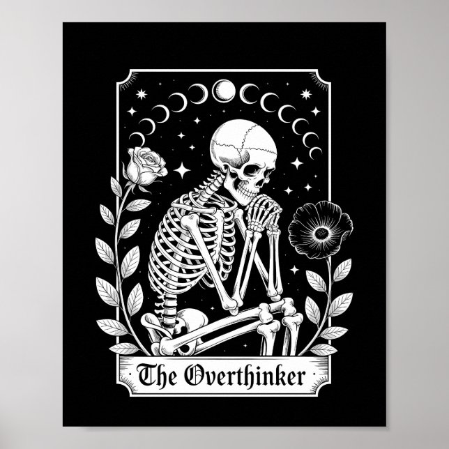 Affiche penseur excessif squelette gothique sombre Hallowe (Devant)