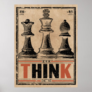 Affiche Pensez à Chess Art Vintage   Stratégie de Wabi Sab