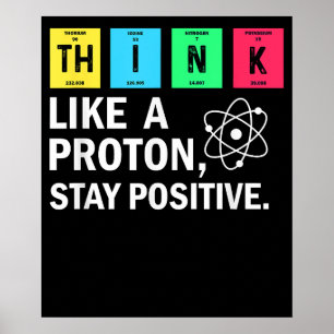 Affiche Pensez comme un proton Restez positif Science drôl