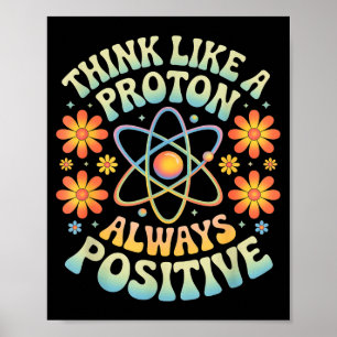Affiche Pensez comme un proton toujours positif dicton drô