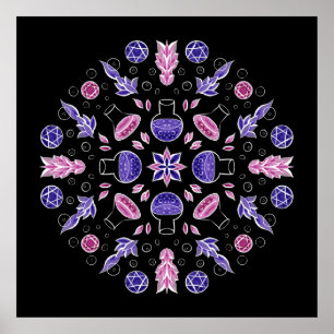 Affiche Pentagram rose violet pastel goth potion aux sorci