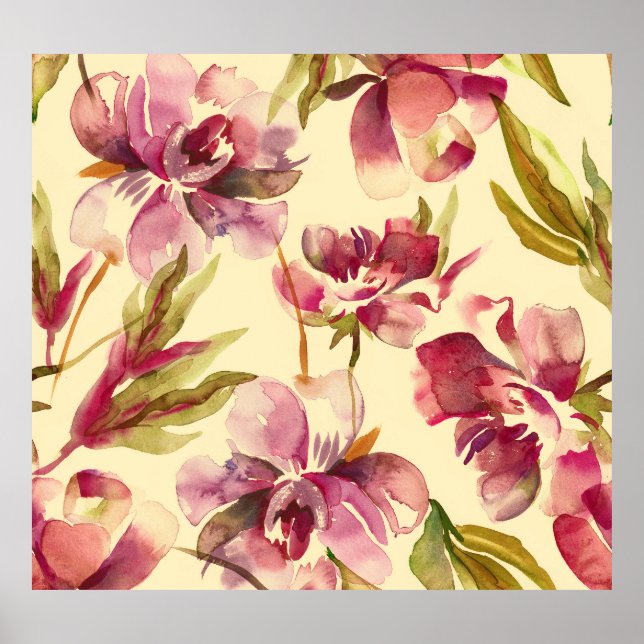 Affiche Peonies Aquarelle : Bliss Arrière - plans sans cou (Devant)